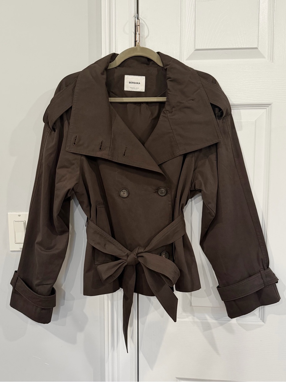 Bershka Dark Brown Belted Trench Jacket - Size Medium NWOT